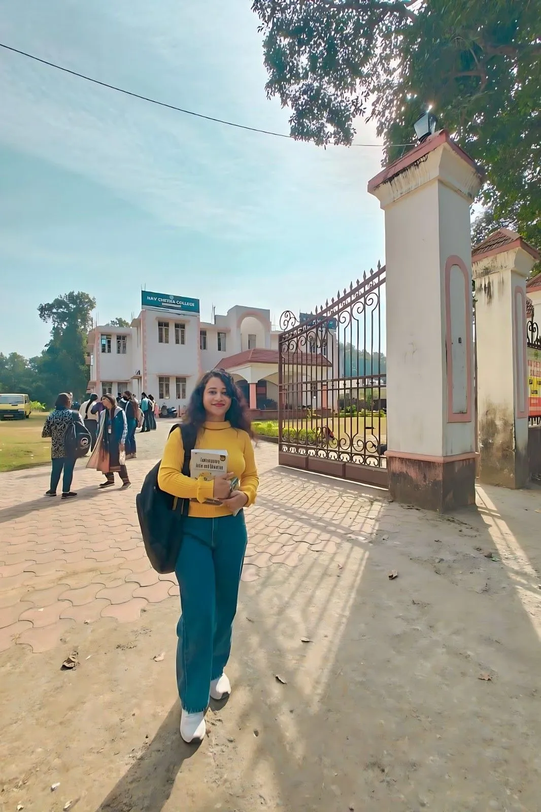 A Nav Chetna student outside the college gate